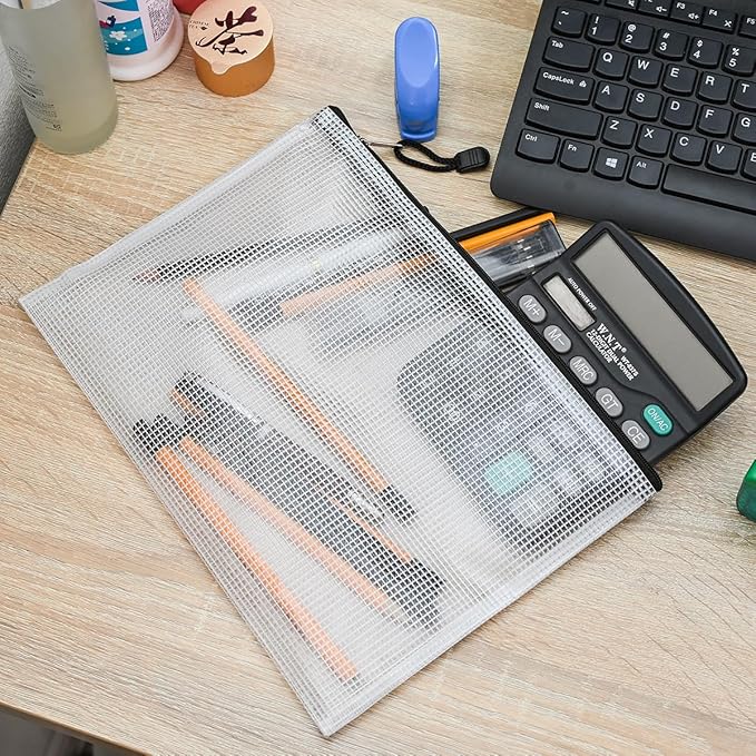 AUSTARK 20 Pcs Zipper File Bags, Plastic Mesh Pouch, Board Game Storage Bag, Waterproof Bags for Office School (B5 Size 11.4''x8.2'', White and Black)