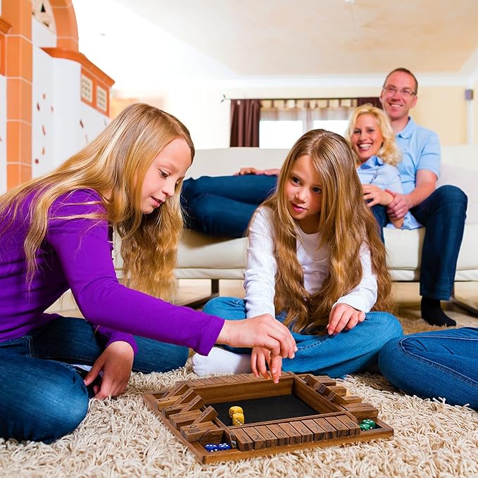 Shut The Box Game Wooden for 1-4 Players,Educational & Fun Wooden Board Game with 10 Dice and Shut-The-Box Instructions for Kids & Family, Pub Dice Game for Adults. (12 Inches)