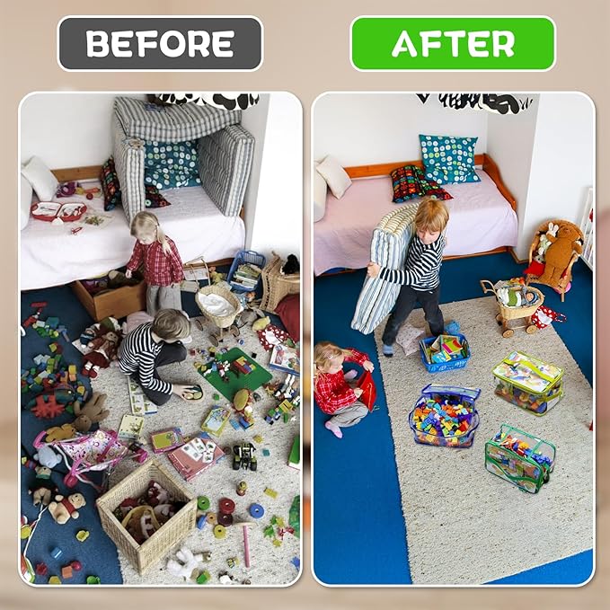 8 Pack Clear Toy Storage Bags, Extra Large Capacity Transparent Waterproof PVC Toy Organizing Bags with Name Tag and Manual Pocket for Building Blocks Board Games, Puzzle, Kids Books (Color)