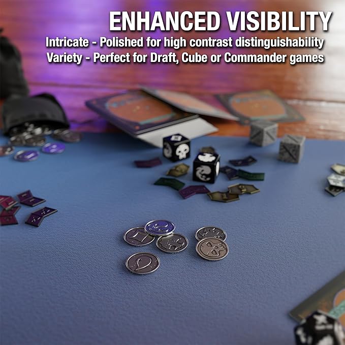 Citadel Black MTG Reversible Mana Coins - Set of 30 Metal Tokens with Drawstring Storage Pouch, Antique Silver Finish, Designed for Magic: The Gathering