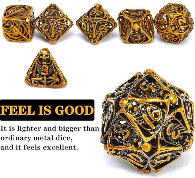 Metal Skull Dice Set Hollow Multi-Sided Dungeons & Dragons Dice 7CPS Role-Playing Dice Set with Flannel Bag Suitable for D&D Board Game Cards(Kugin)