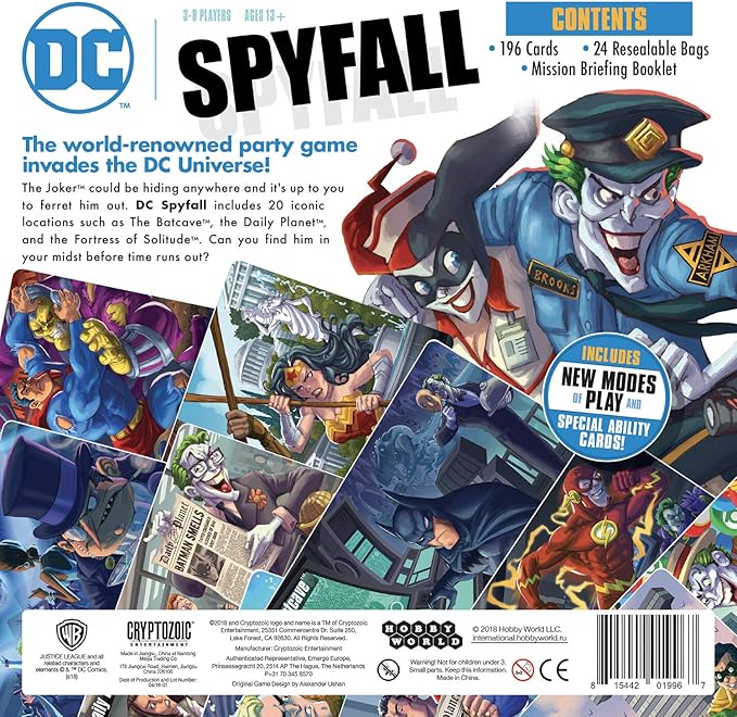 DC Spyfall - The Perfect Party Game - Find The Joker Before Time Runs Out - for 3 to 8 Players - Board Games for Teens and Adults - Featuring Batman, Superman, Wonder Woman, and More - Ages 13+