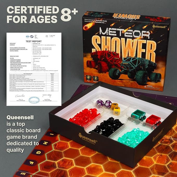Queensell Meteor Shower – Board Game for Adults and Kids - Fast Strategy Game - 2 Player Tabletop Game – Educational Toys Gift – Fun Family Games for Ages 8 and up