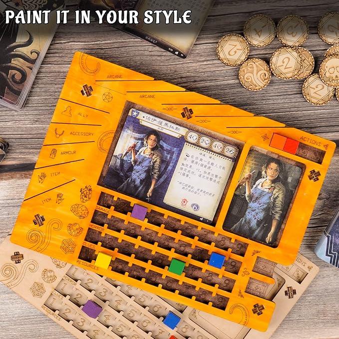 Investigator Dashboard Set of 2 Player Organization Board Wood Laser Cut Game Accessories for Arkham Horror LCG & Eldritch Horror