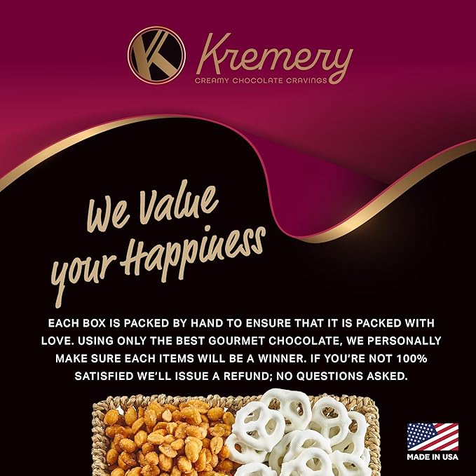 KREMERY Creamy Chocolate Cravings - Chocolate Covered Pretzels & Caramel Popcorn Gift Basket, in Seagrass Tray + Ribbon (Classic, 1.5 lbs) Food Arrangement, Kosher Dairy, USA Made