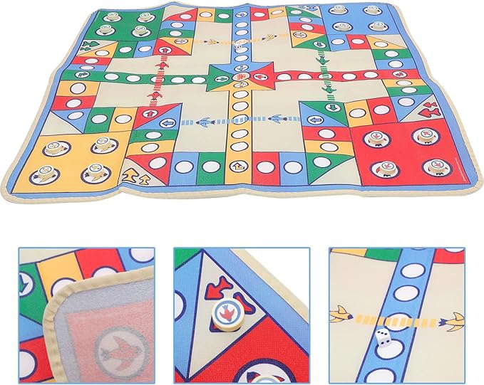 NUOBESTY Flying Chess Carpet Mat Rug Kids Crawling Cushion Blanket Family Party Board Game with Plastic Chess Pieces for Parent-Child Game 90 x 90cm (Random Color)