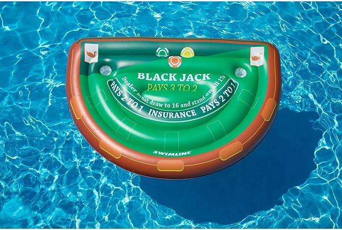 Swimline Inflatable Blackjack Game Table Raft with Waterproof Cards Green/Brown, 60"/40"/12"