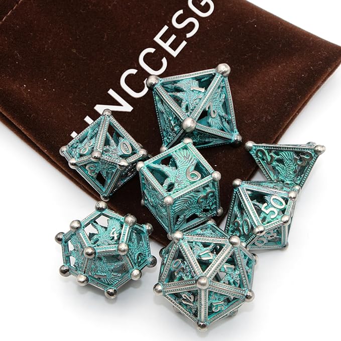 DND Dice HNCCESG Dice Set Eagle Design of 7PC,Metal Dice Hollow D&D Dice for Dungeons and Dragons, D D Gift for RPG Role Playing(Blue)
