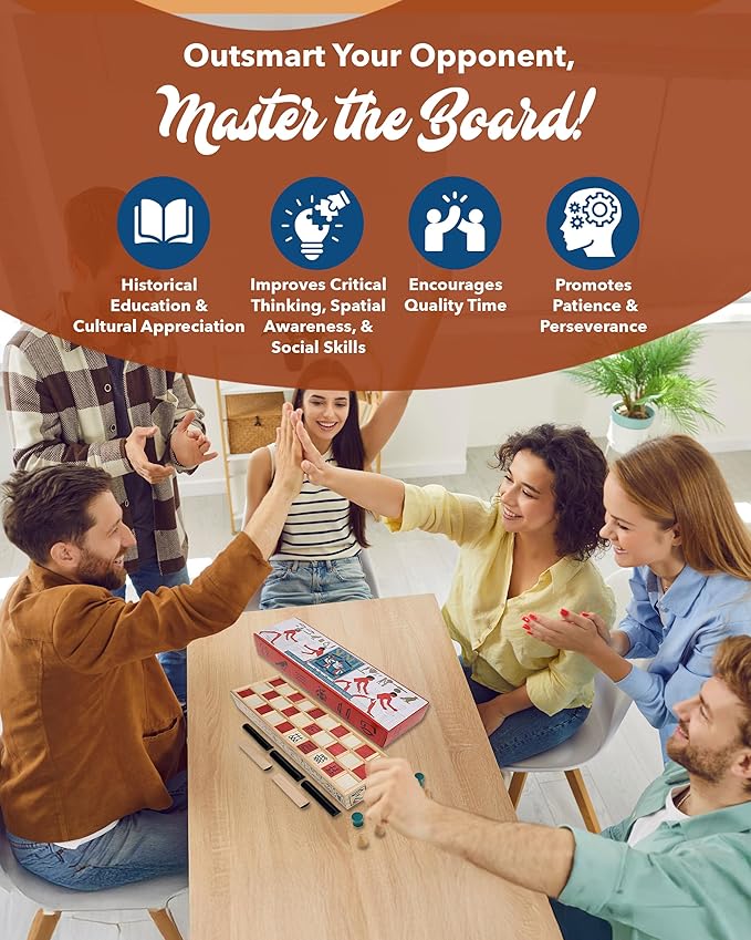 WE Games Senet Egyptian Board Game – Handcrafted Solid Wood Senet Set for Historical Education, Cultural Appreciation & Strategy – Ancient Game for Friends