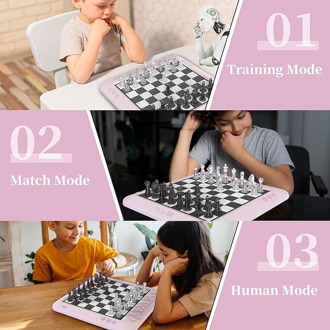 Electronic Chess Set, Board Game, Computer Chess Game, Chess Set Board Game, Electronic Chess Set Game, Chess Sets Games Lovers, for Beginners Great Partner (Pink)