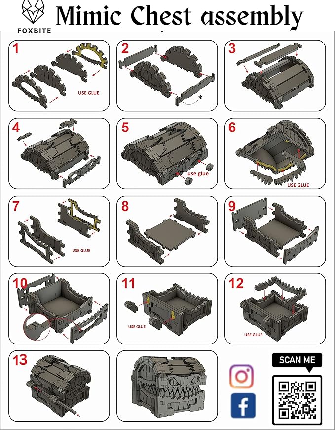 Mimic Chest for Dungeons and Dragons Tower with Tray Wood Laser Etched Cthulhu Portable and Collapsible Dice Roller Perfect for Board Game and Tabletop RPG