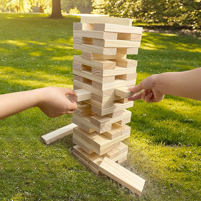 Tumble Tower Set, 54PCS Large Timber Game with Storage Bag, Wooden Stacking Games for Kids Adults and Family, Outdoor and Indoor Play