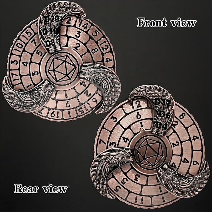 D&D Themed Fidget Spinner, dice Spinner, D4,D6, D8, D10, D12,D20,D% 7-in-1 Metal dice, Perfect for D&D Dungeons and Dragons, RPG and Pathfinder Role Playing Games (Ancient Red Copper )
