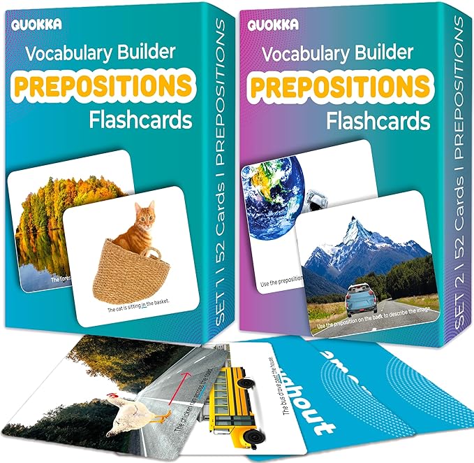 QUOKKA Set of 2 Learning Flash Cards 2x52 - Words&Sentences - Action Verbs - Vocabulary Builder