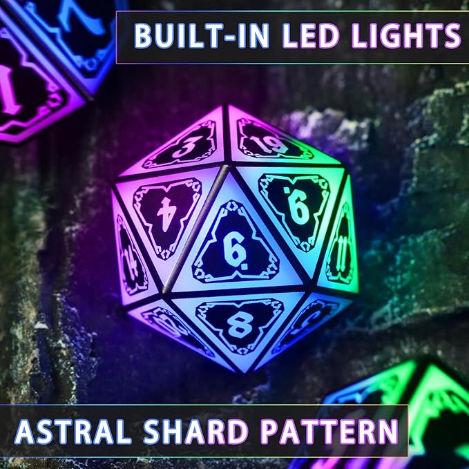 Light Up Dice Set D and D for Dungeons and Dragons 4 in 1 Color, Cool LED DND Dice with Charging Box Rechargeable Polyhedral Role Playing Dice for DND Gifts RPG (Astral Shard Mixed Colors)