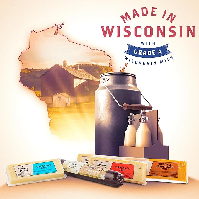 Farmers' Market Cheese Block Assortment 6oz & 7oz 6-Pack, Shelf Stable, Pasteurized, Locally Sourced Wisconsin Cheese (Assortment, 6 Count)