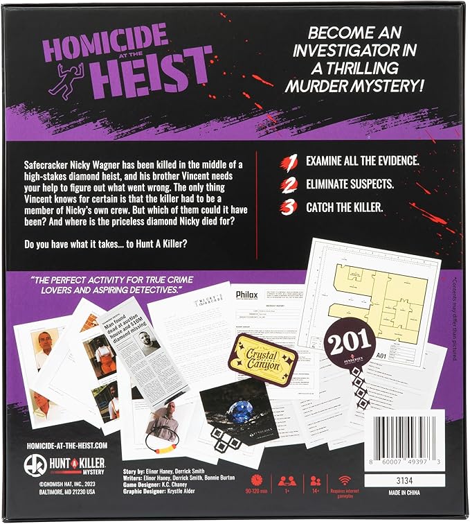 Hunt a Killer: Homicide at The Heist, Solve the Murder of a Brilliant Jewel Thief, Murder Mystery Game for Adults, Perfect for True Crime Fans, Mystery Box for Game Night, Designed 1+ Players Ages 14+