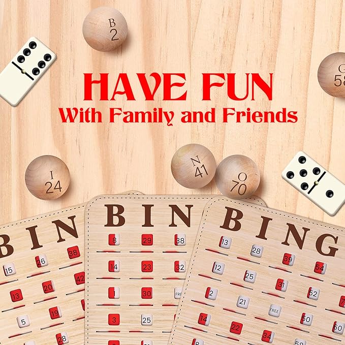 Professional Deluxe Bingo Game Set – Bundle with Dominoes Set – Bingo Balls with Cage – Cards - Storage Bag for Family Kids and Adults