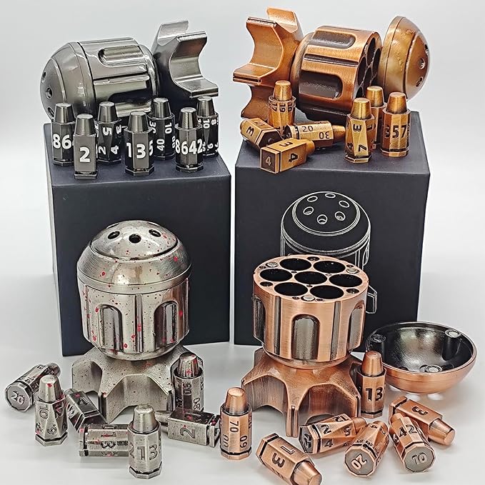 Roulette Dice Spinner for DND Dice Set, 7 Metallic Polyhedral D&D Dice with Gift Case for Dungeons and Dragon Game, RPG Role Playing Table Game Gifts (Copper)