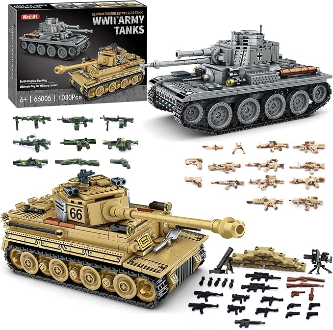 1030 Piece WW2 Army Tanks Toy Building Sets,Create a German Panzer 38T and a German Tiger Tank Toys,Adult Collectible Model Tanks Sets to Build,Christmas Birthday Gifts for Boys,Teens,Adults