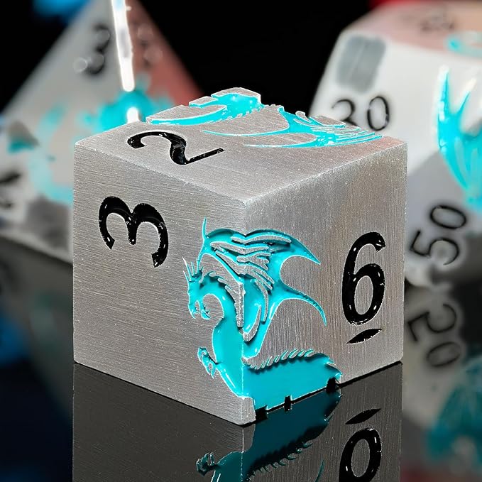 Blue Dragon Metal DND Dice Set,HNCCESG Cool D&D Dice Set of 7 Piece,Dungeons and Dragon Gift Dice, Role Playing Dice for D&D Table Games((Matte Silver Blue2 Dragon)