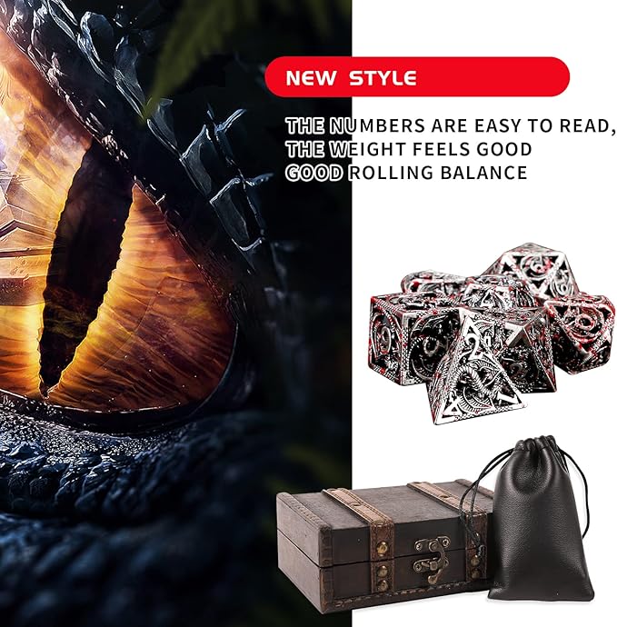 AncientDeer 7pcs Metal Polyhedral Dice Set - Hollow Pure Copper D&D Dice, Used for Dungeon and Dragons, Role-play RPG Games