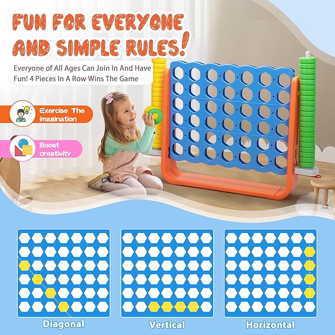 Unihex 3.6FT Tall Oversized Jumbo 4-to-Score Giant Game Set for Kids Adult Family Party Fun,4 in A Row Connect Game for Yard Indoor Outdoor Backyard (Blue)