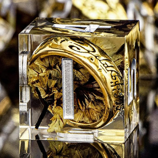 Magic Golden Ring DND Dice Set Sharp Edge Red Resin Dice with Box, for use with RPG D&D Tabletop Games Lord D and D Polyhedral Dice Set