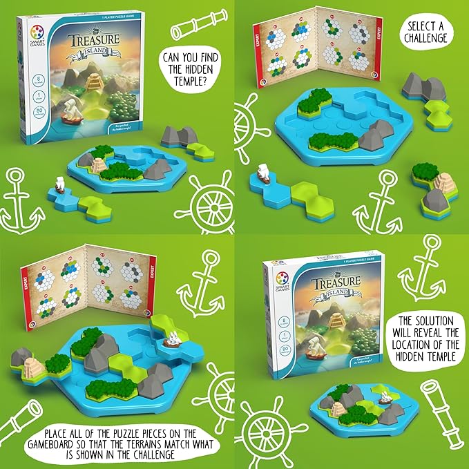 SmartGames Treasure Island Deduction Games Featuring 80 Challenges for Ages 8 - Adult