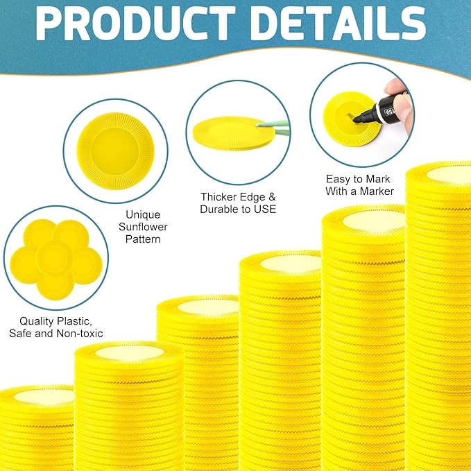 Coopay 1000 Pieces Plastic Poker Chips, Bingo Chips Bulk Learning Counters Disks Poker Card Game, Counting Markers for Math Practice, Game Tokens and Teaching Rewards, 25 mm/ 1 Inch (Yellow)