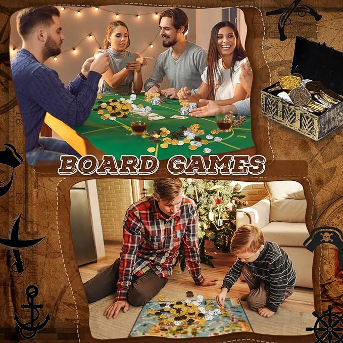 Hanaive 100 Pcs Metal Pirate Coins Treasure Chest Spanish Doubloon Fake Coins Tokens for Kids Board Games Pirate Party Cosplay (Novelty Style)