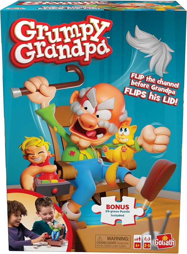 Goliath Grumpy Grandpa Game - Flip The Channel Before Grandpa Flips His Lid - Ages 4 and Up, 2-5 Players - Includes a 24-Piece Puzzle