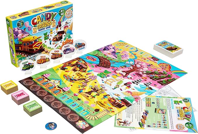 Jumping High Fives Candy Trains Board Game - A Sweet Sugar Coated Cooperative Train Game for Kids Ages 4 and Up - Children Learn New Skills with Tasty Track Building, Perfect for Family Play Time
