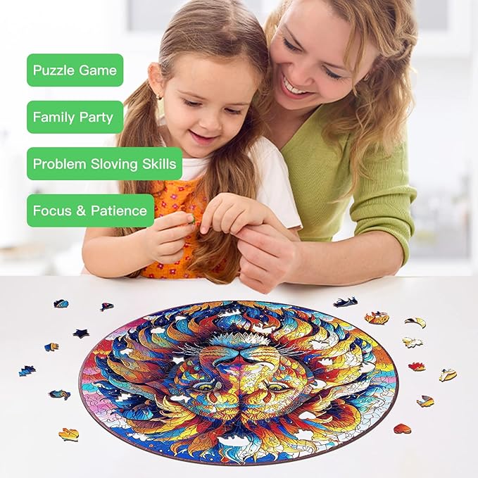 Wooden Puzzle for Adults โ Unique Lion-Shaped Jigsaw, Animal Style Brain Teaser for Kids & Teens, 220 Pieces, 10"x10", Ships as Whole Puzzle Board (No Loose Pieces), Gift-Ready Box, Fun Family Game