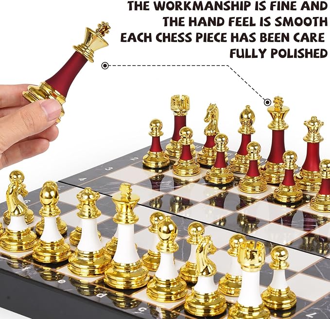 15" Large Chess Set for Adults with Weighted Acrylic Chess Pieces 3.5" King & Portable Folding Marbling Wooden Chess Board Travel Chess Sets Elegant Classic Chess Game – Family Board Game Gift