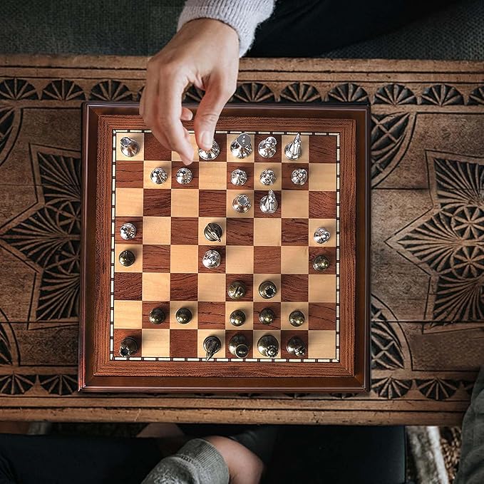 AMEROUS Wooden Chess Board Set with Pieces Storage for Adults Kids, 12.5 Inch Chess Set with Metal Pieces, Unique Chess Game for Tournament Professional Beginner