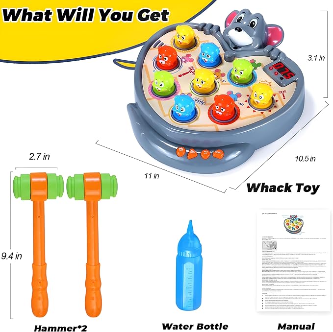 Yerloa Game for Toddlers 2 3 4 5 Year Old Boy Toys Christmas Unique Gift Kids Toys Ages 2-4 4-6 2-3 3-5 4-8 Interactive Learning Educational with Spray 2 Hammers, 5 Modes, 9 Music & Light
