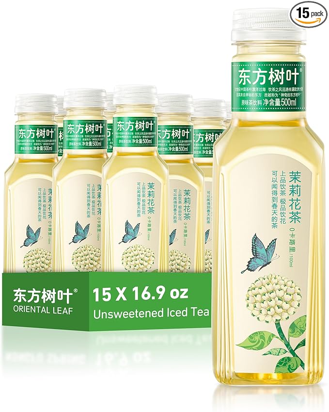ORIENTAL LEAF Unsweetened Iced Tea – Bottled Jasmine Tea, 16.9 FL oz bottles (Pack of 15), Sugar Free, 0 Calories