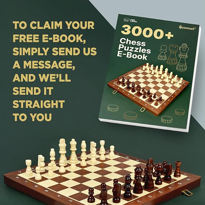 2 in 1 Magnetic Chess Set & Checkers Board Game for Adults and Kids - 15" Chess Tournament Chessboard with Magnetic Pieces - Free E-Book with Chess Puzzles