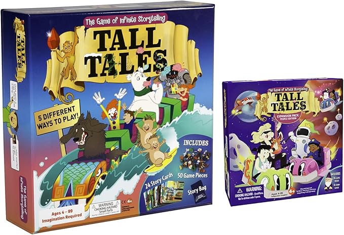 SCS Direct, Tall Tales Board Game & Expansion Combo Pack (93 Piece Set) - Educational Story Telling Game w Story Cards & Game Pieces for 5 Ways to Play for Kids & Adults
