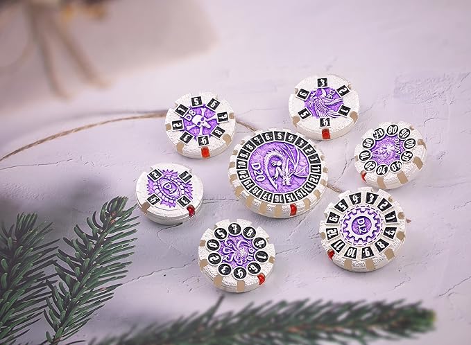 Metal DND Dice Set Spinning Dungeons and Dragon Dice Set Metal Dragon Polyhedral Magic 7 PCS Dice Set with Gift Box for Dungeons and Dragons Table Games Play Cards MTG(GyroDice_Pearl Silver Black)