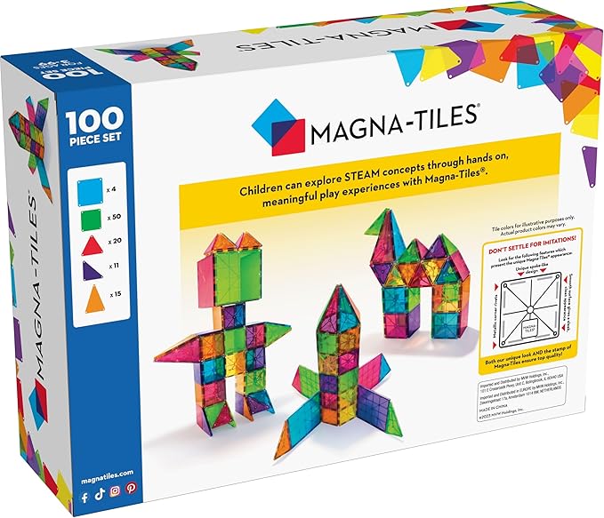 MAGNA-TILES Classic 100-Piece Magnetic Construction Set, The ORIGINAL Magnetic Building Brand