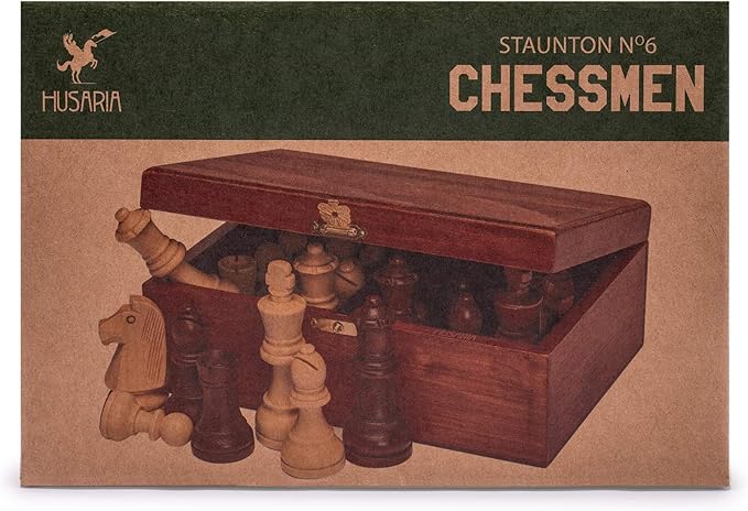 Husaria Staunton Tournament No. 6 Chessmen with 2 Extra Queens and Wooden Box, 3.9-inch Kings