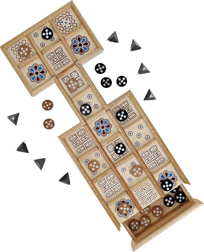 WE Games Royal Game of UR - Ancient Strategy Two-Player Board Game with 13.5” x 5.5” Wood Board & Storage Drawers, Ideal for History Enthusiasts