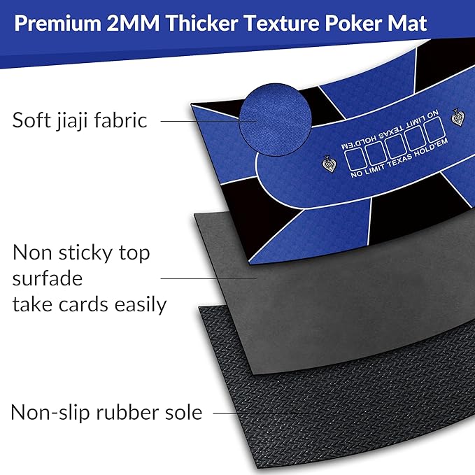 nuveti 79 x 39 Foldable Texas Poker Card Tabletop Layout Portable Anti-Slip Rubber Board Game Mat Smooth Premium Surface, Noise Reduction Poker Mat for Table