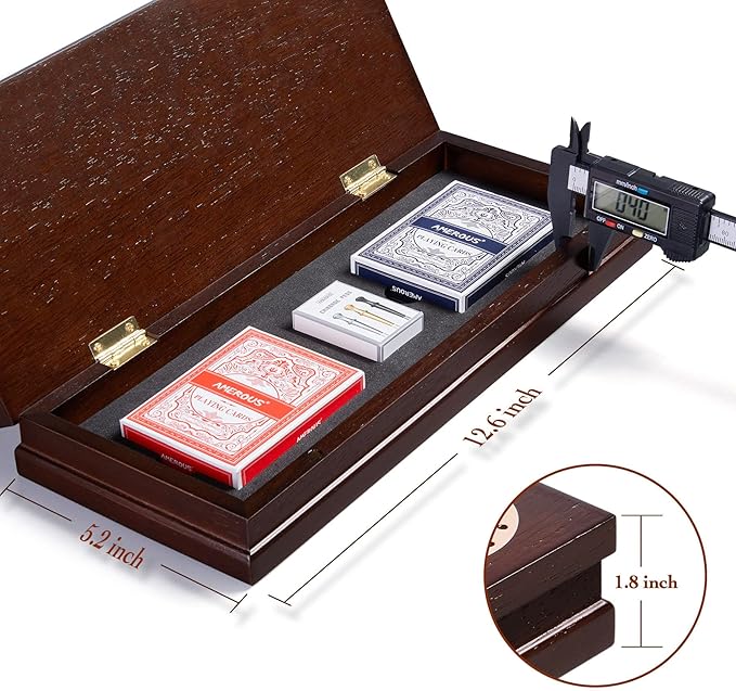 AMEROUS Wooden Cribbage Board Game Set with Magnetic Lock / 9 Metal Pegs / 2 Decks of Playing Cards/Larger Storage Area/Instruction, Classic Tabletop Game for Family (3 Track Board)