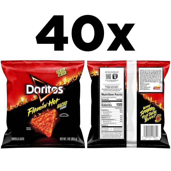 Doritos Flavored Tortilla Chips, Flamin' Hot Nacho, 1 Ounce (Pack of 40)