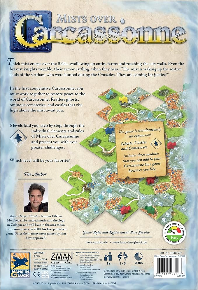 Mists Over Carcassonne Board Game | Territory Building Strategy Game | Cooperative Family Game for Kids and Adults | Ages 8+ | 2-6 Players | Average Playtime 45 Minutes | Made by Z-Man Games