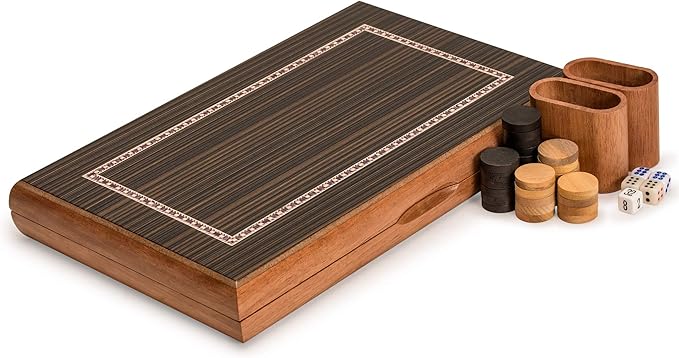 Yellow Mountain Imports Wooden Inlaid Backgammon Set, Dorne - with Wooden Playing Pieces and Accessories, 13-inch Board