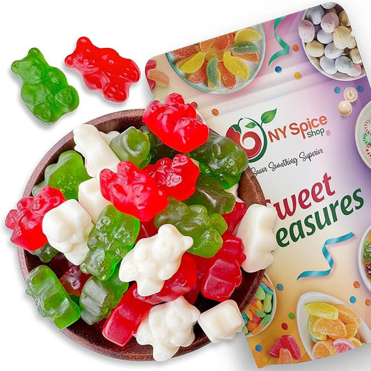 NY Spice Shop Christmas Gummy Bears Candy - 1 Pound Delightful Chewy Green, Red and White Fruit Flavored Holiday Candies Bulk - Gummies Fruit Snacks for Candy Buffet, Party and More